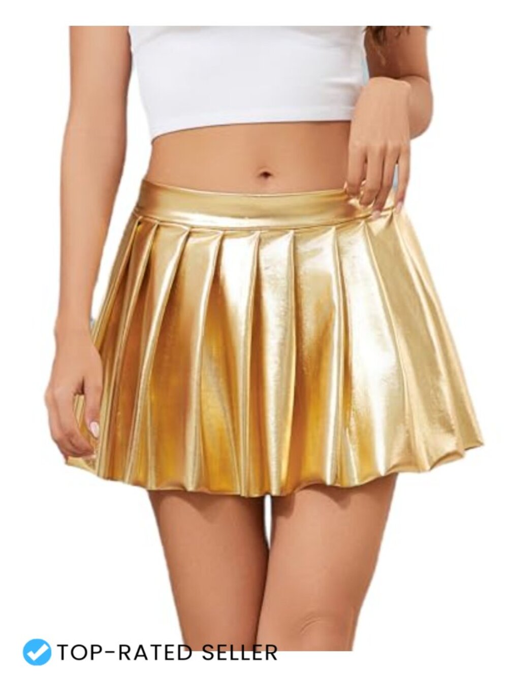 Metallic Pleated Mini Skirt High Waist A-Line Dance Cheer Party